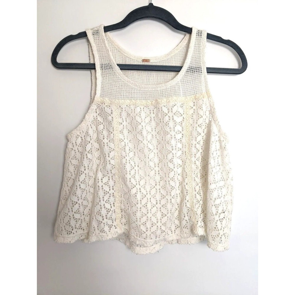 Free People White Lace Cropped Sheer Tank Top Size Small